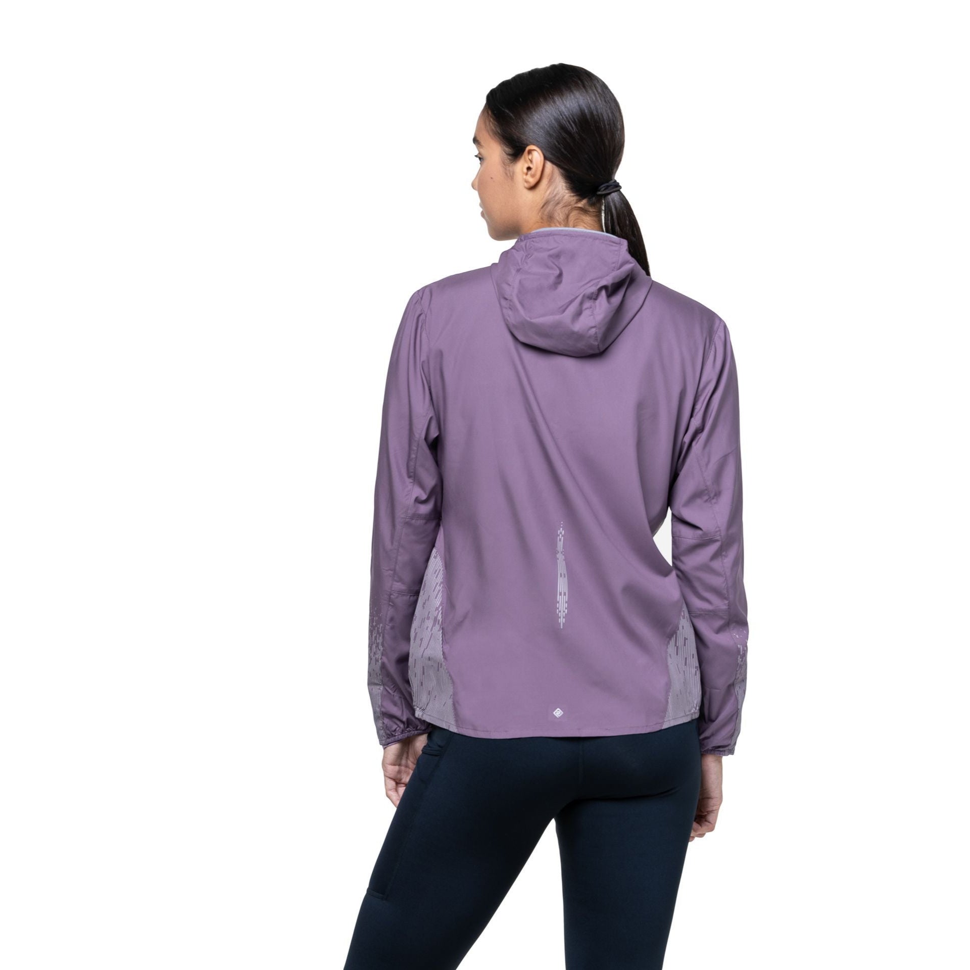 Ronhill Women's Tech Reflect Jacket in Dark Iris/Reflect - worn, back, close-up