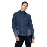 Ronhill Women's Tech Reflect Jacket in Dark Navy/Reflect - worn, front, close-up