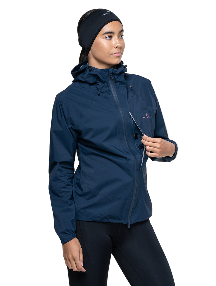 Ronhill Women's Tech Storm Jacket in Dark Navy - chest pocket detail