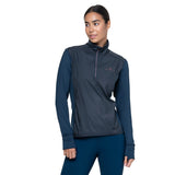 Ronhill Women's Tech Wind-Block 1/2 Zip in Dark Navy/Dusty Tulip - zip detail, closed