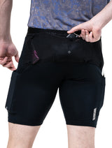 Ronhill Mens Tech All-Terrain 8" Stretch Short Outdoor Action All Black- Rear Stash Pocket