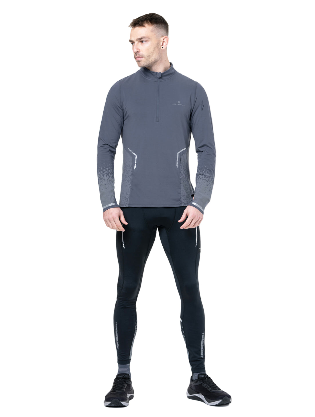Ronhill Mens Tech Reflect 1/2 Zip Outdoor Action Anchor/Reflect- Front fit on Model