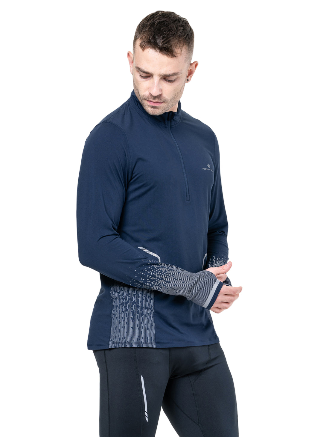 Ronhill Mens Tech Reflect 1/2 Zip Outdoor Action Dark Navy/Reflect- Thumb Loop