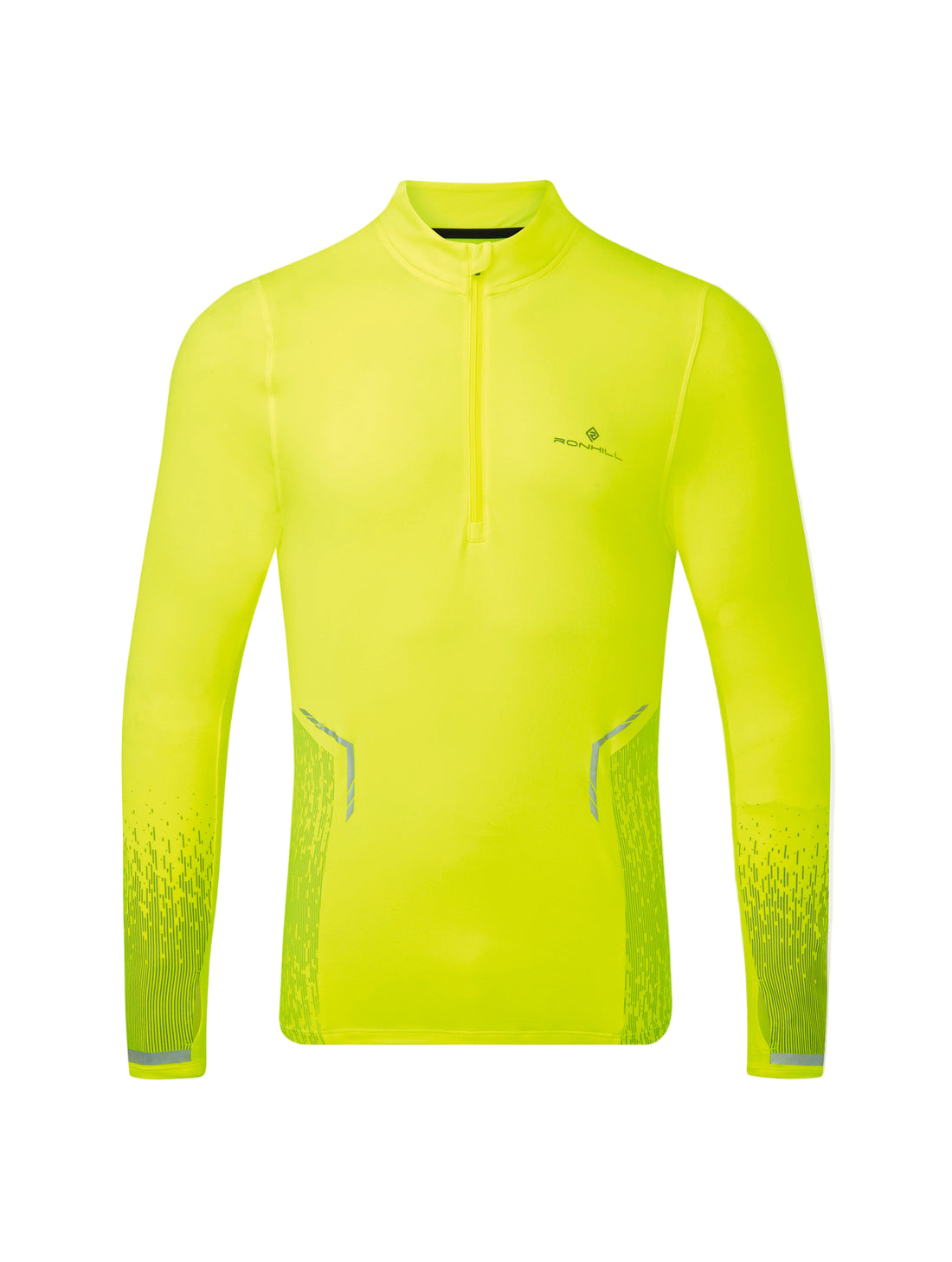 Ronhill Mens Tech Reflect 1/2 Zip Outdoor Action Fluo Yellow/Reflect- Front