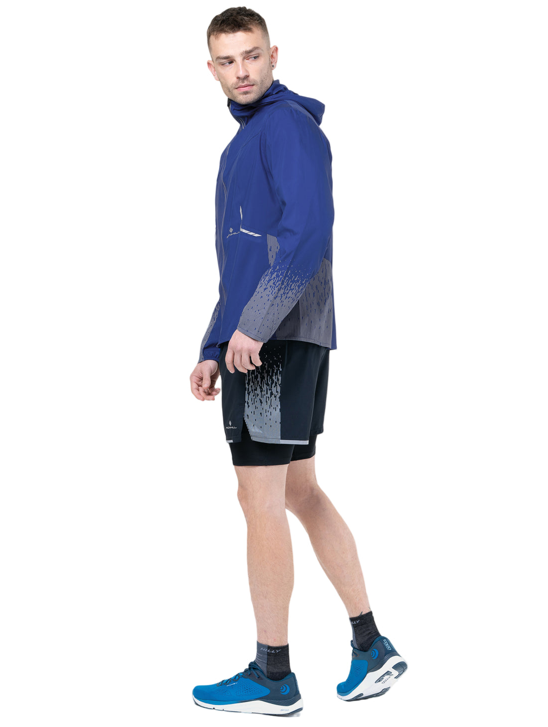 Ronhill Mens Tech Reflect Jacket Outdoor Action Ocean/Reflect- Side fit on Model