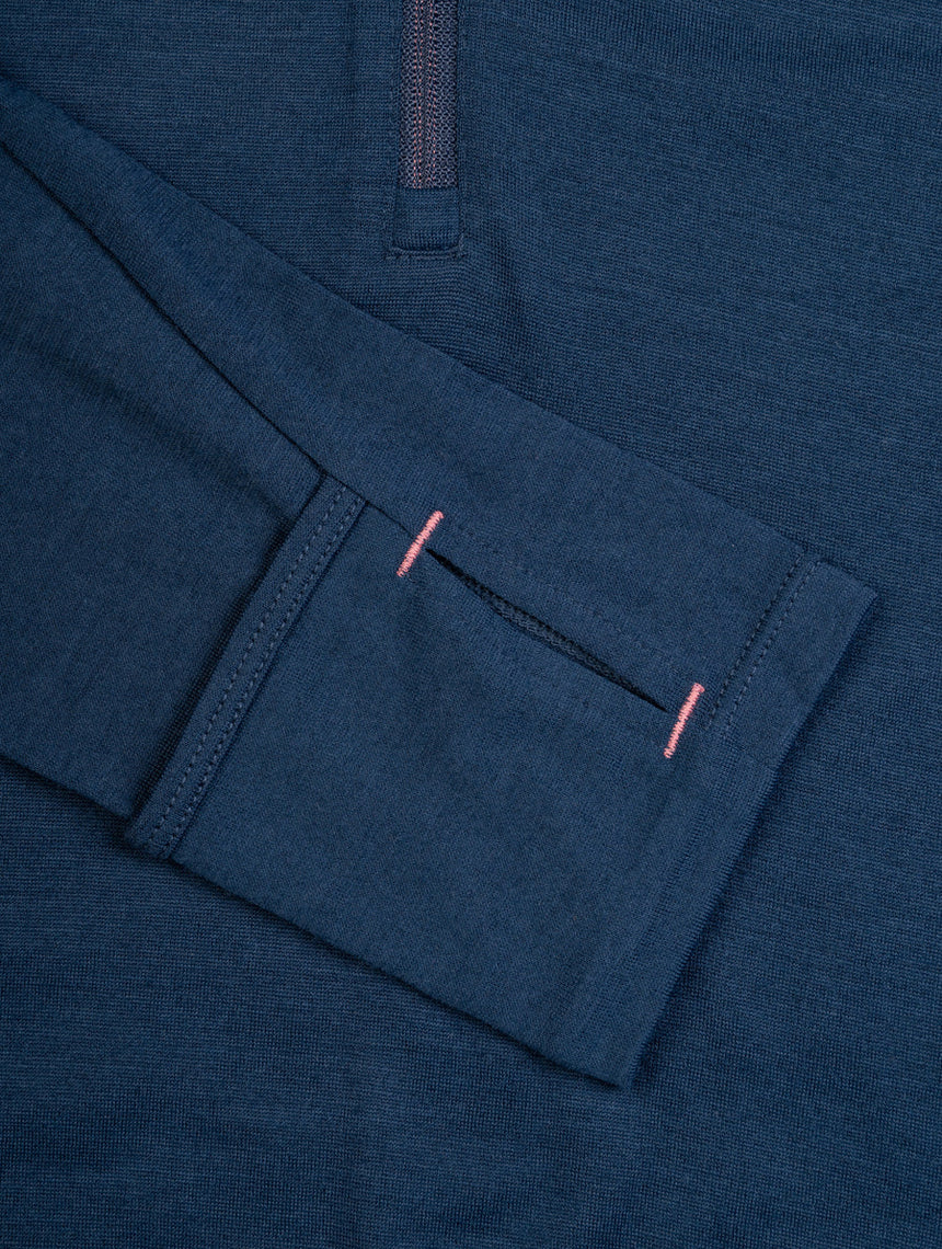 Ronhill Women's Tech Merino 1/2 Zip Outdoor Action Dark Navy/Dusty Tulip- Thumb Loop