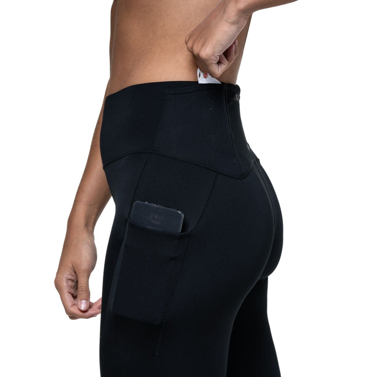 Ronhill Women's Tech Paragon Tight Outdoor Action All Black- Back stash pocket