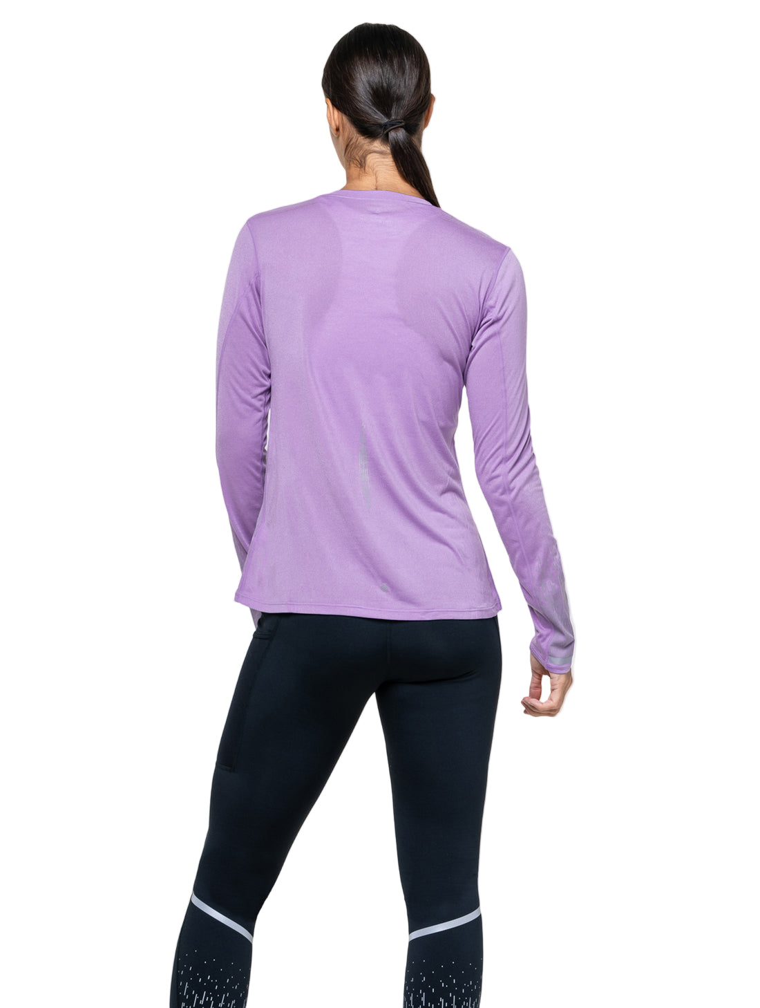 Ronhill Women's Tech Reflect L/S Tee Outdoor Action Iris Marl/Reflect- Back fit (Close-Up)