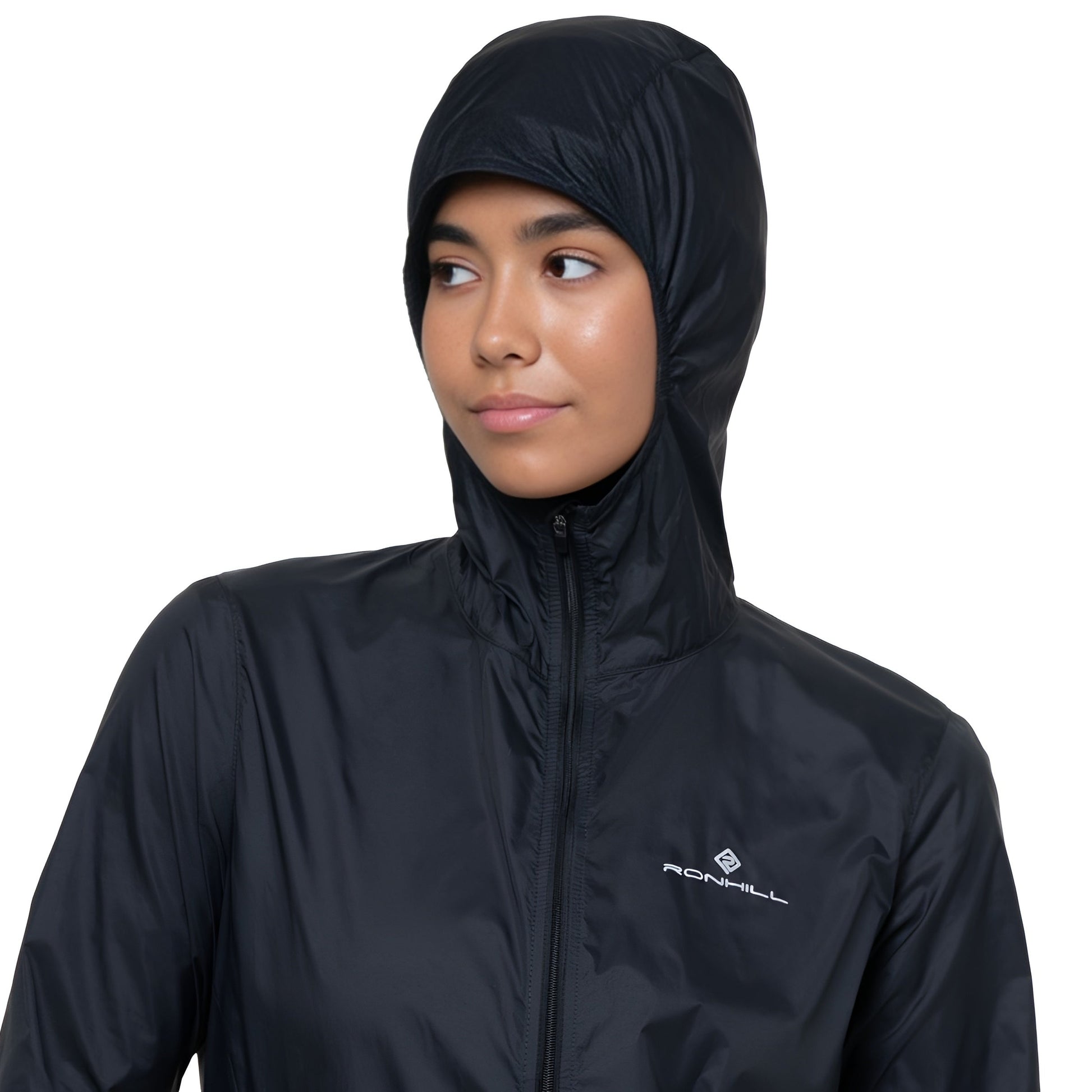 Ronhill Women's Tech All-Terrain Jacket Outdoor Action All Black- Roll away hood