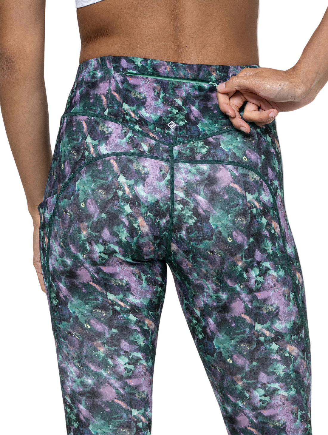 Ronhill Women's Tech Crop Tight Outdoor Action Multi Flora- Back Secure Pocket