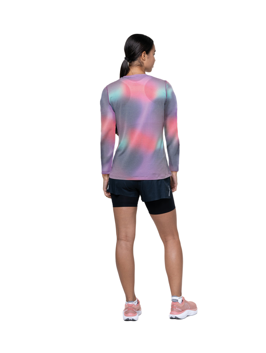 Ronhill Women's Tech Golden Hour L/S Tee Outdoor Action- Back fit on Model