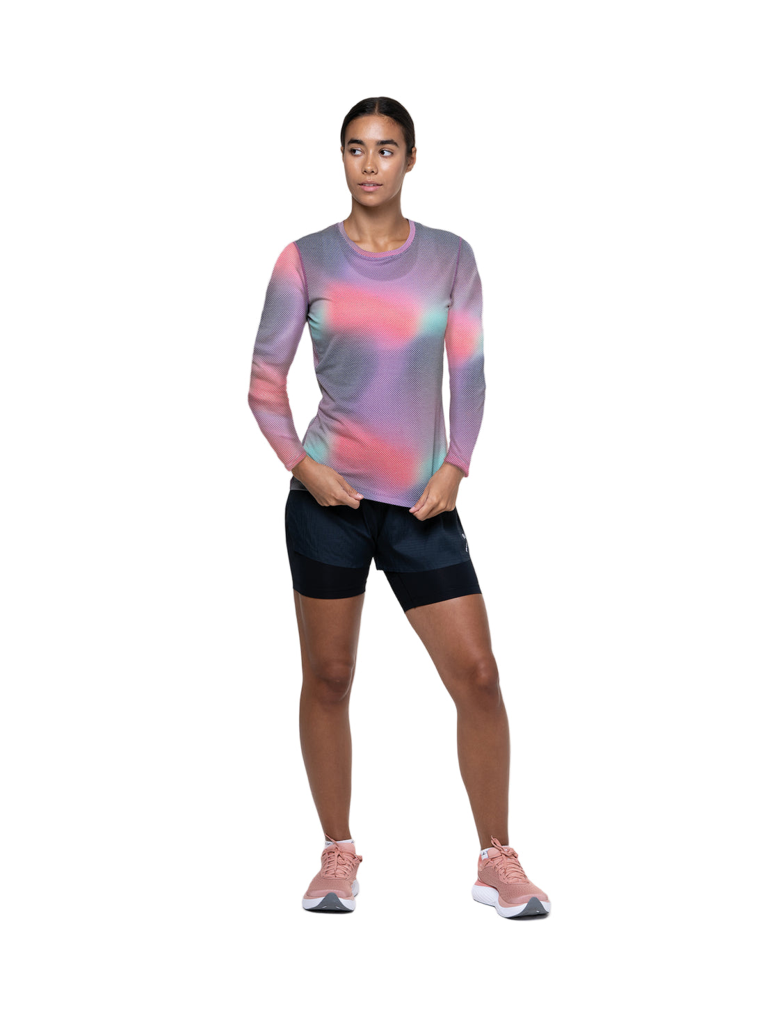  Ronhill Women's Tech Golden Hour L/S Tee Outdoor Action- Front fit on Model