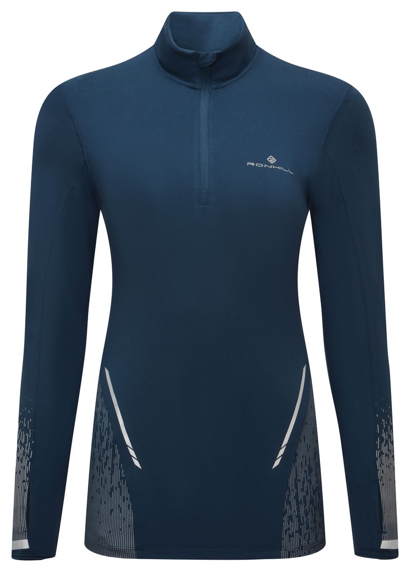Ronhill Women's Tech Reflect 1/2 Zip Outdoor Action Dark Navy/Reflect- Front