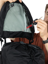 Osprey Talon 44 Backpack Outdoor Action Stealth Black- Under lid zippered mesh pocket with key clip