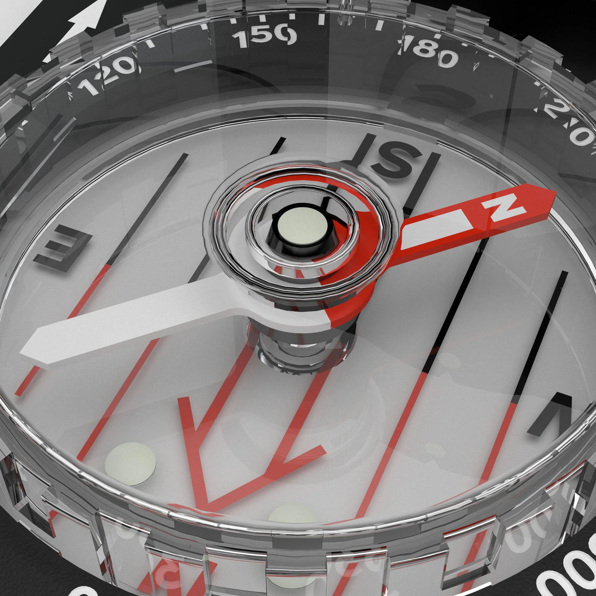 Close-up of a watch with red and white accents on a black background
