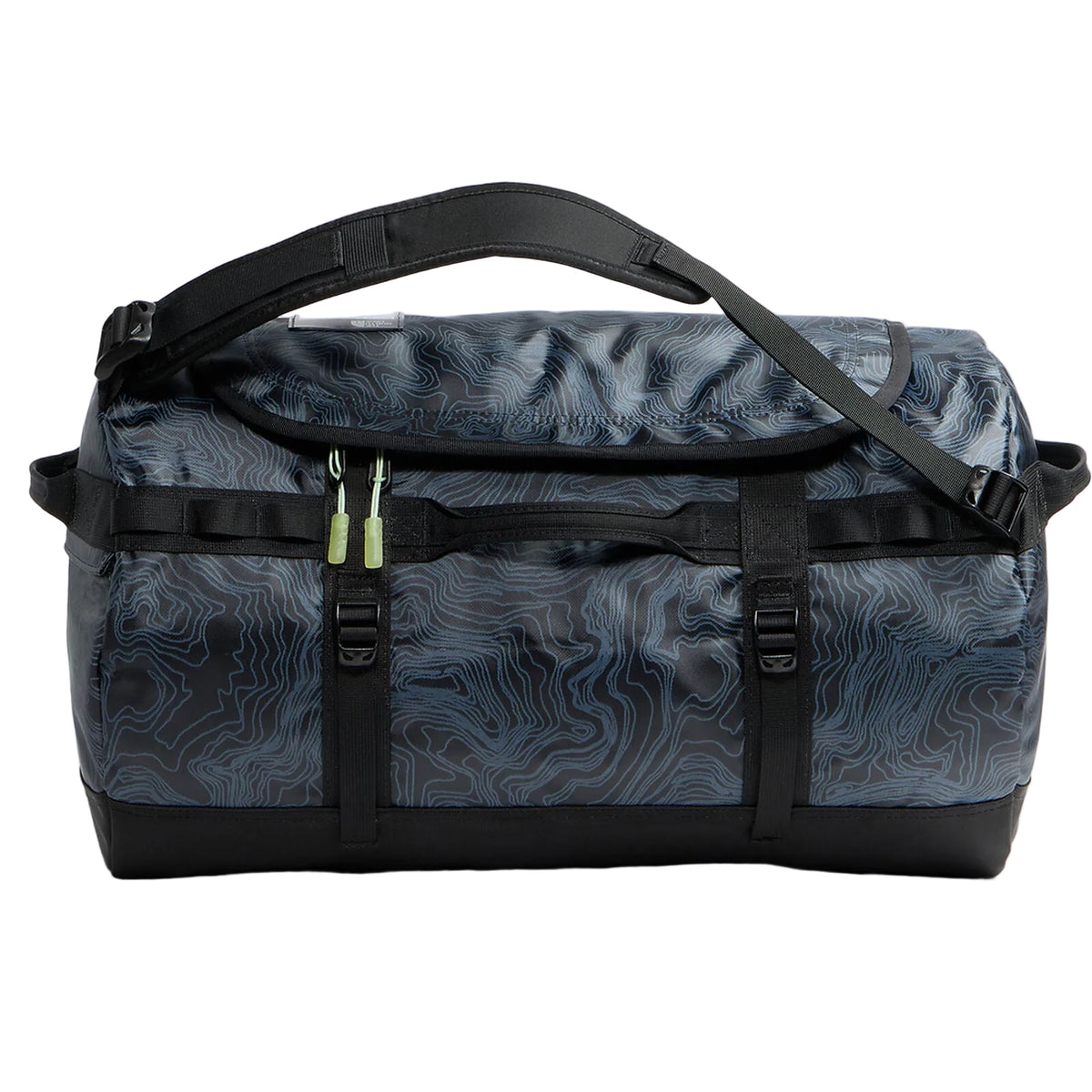 The North Face Base Camp Duffel - Small in TNF Black Glowing Topo Print - front three-quarter