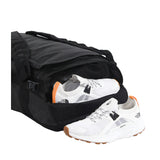 The North Face Base Camp Voyager Duffel 32L in TNF Black/Asphalt Grey - side, strap detail