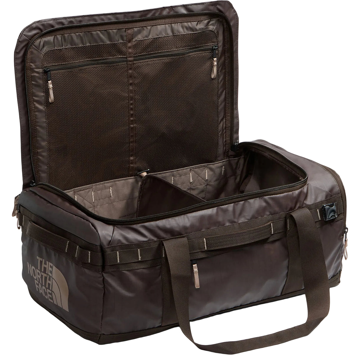 The North Face Base Camp Voyager Duffel 62L in Dark Chestnut/Garnet - interior