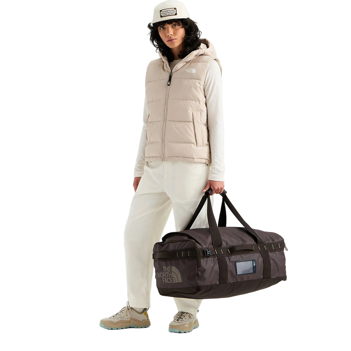 The North Face Base Camp Voyager Duffel 62L in Dark Chestnut/Garnet - worn