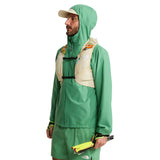 The North Face Sunriser Run Vest 8 in Desert Stone/Rust Orange - worn, hood up, side profile
