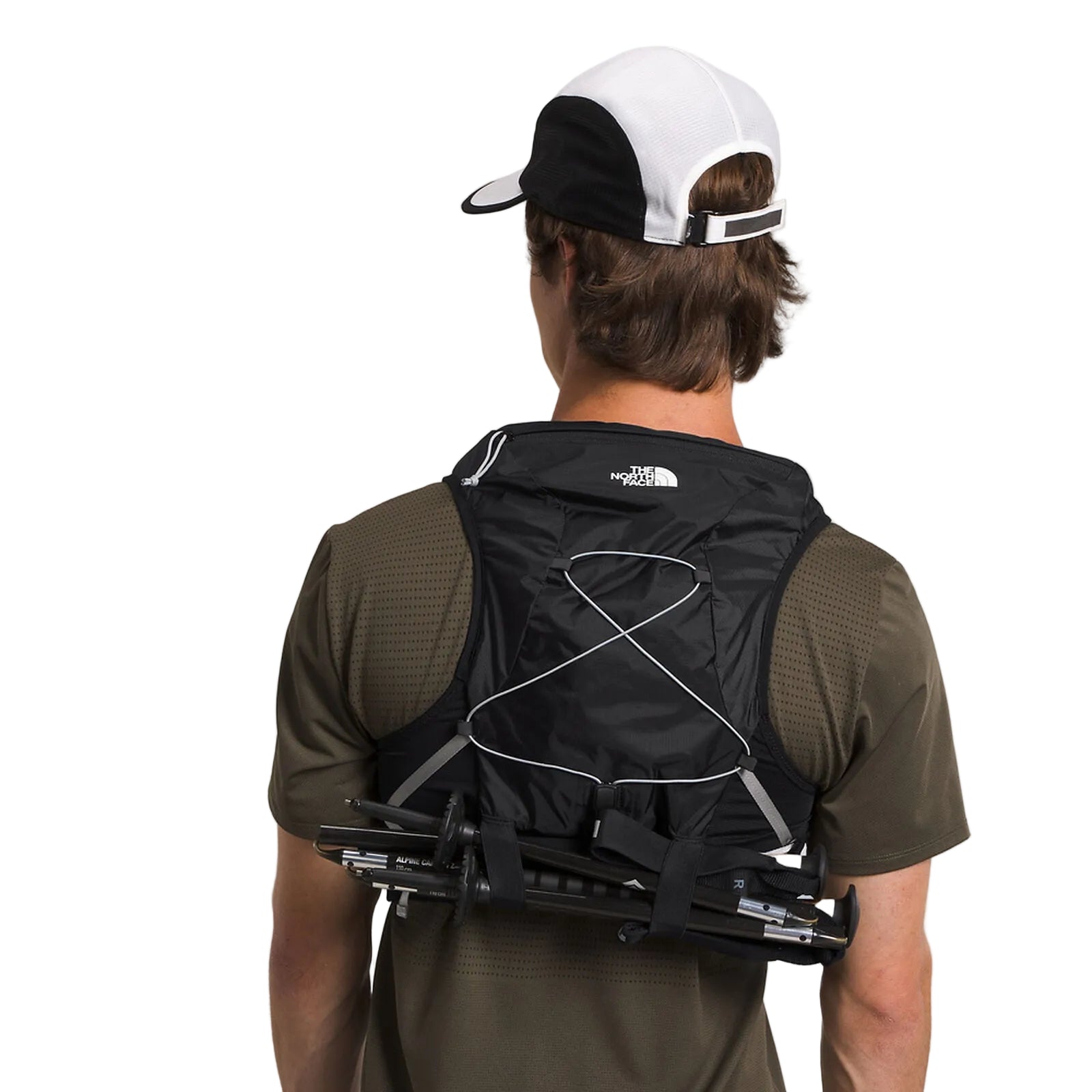 The North Face Sunriser Run Vest 8 in TNF Black/TNF White-NPF - worn, back three-quarter