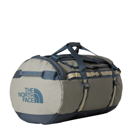 The North Face Base Camp Duffel Large in Stone Slab/Gran - front view showing water-resistant recycled fabric construction