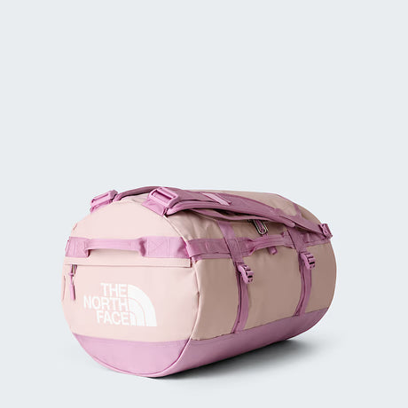 The North Face Base Camp Duffel Small 50L in Metal Pink/Hushed Lavender - front view showing water-resistant recycled fabric construction