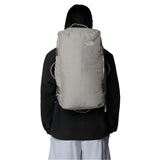 The North Face Base Camp Voyager 32L Duffel Soapstone/Stone Slab - side view with padded shoulder straps and grab handles