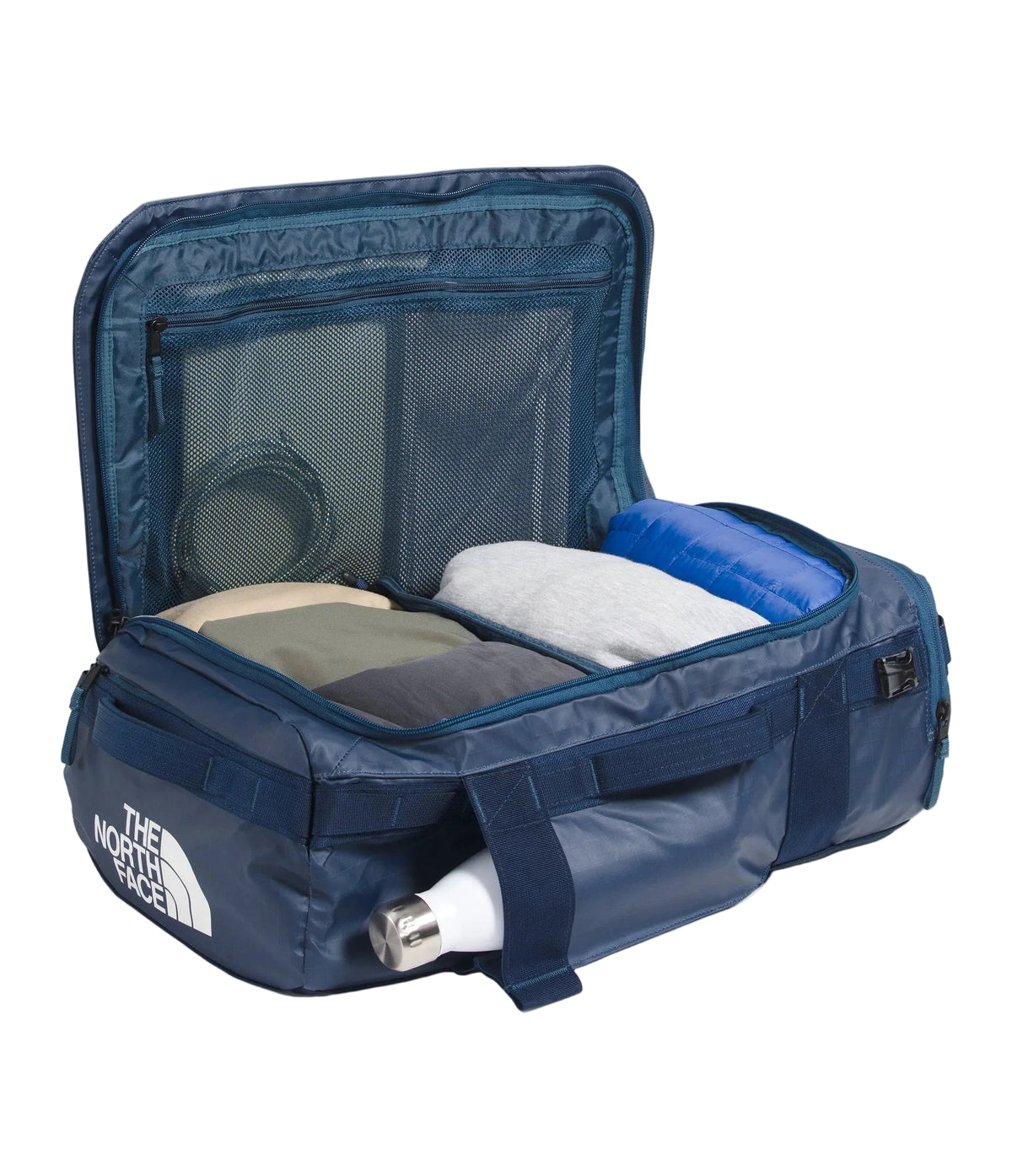 The North Face Base Camp Voyager 32L Shady Blue - internal laptop sleeve and secure-zip mesh pocket detail