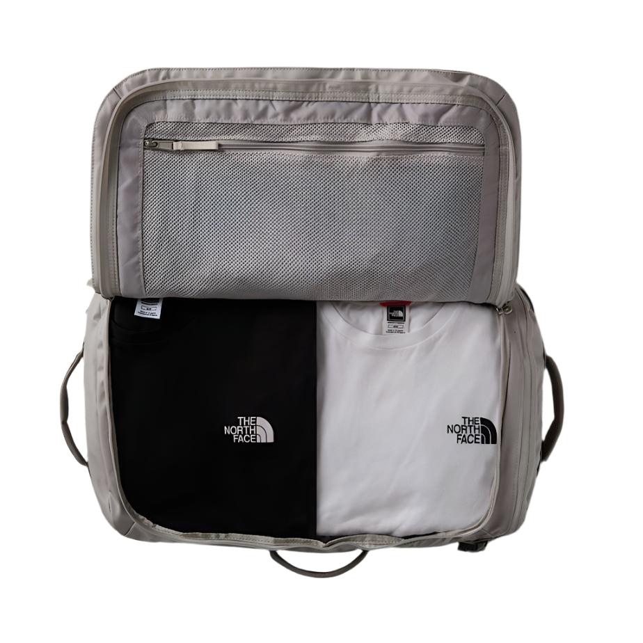 The North Face Base Camp Voyager Backpack Duffel 32L Soapstone - back panel view showing stowable backpack straps