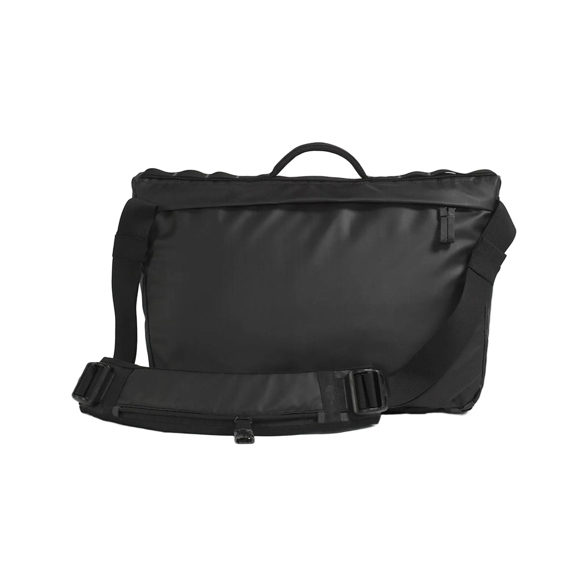 Back view of The North Face Base Camp Voyager Messenger Bag showing padded back panel and stabiliser strap