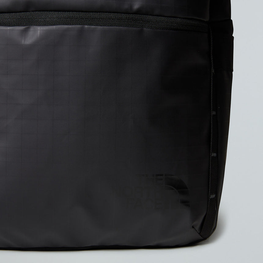 Close-up of The North Face Base Camp Voyager Roll Top Backpack roll-top closure mechanism for weather protection
