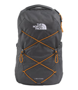 The North Face Jester Backpack 28L in Anthracite Grey - front view with recycled polyester construction and bungee system