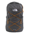 The North Face Jester Backpack 28L in Anthracite Grey - front view with recycled polyester construction and bungee system