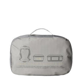The North Face Voyager Duffel Backpack 32L Soapstone/Stone Slab - detail of daisy-chain webbing and water-resistant ID window