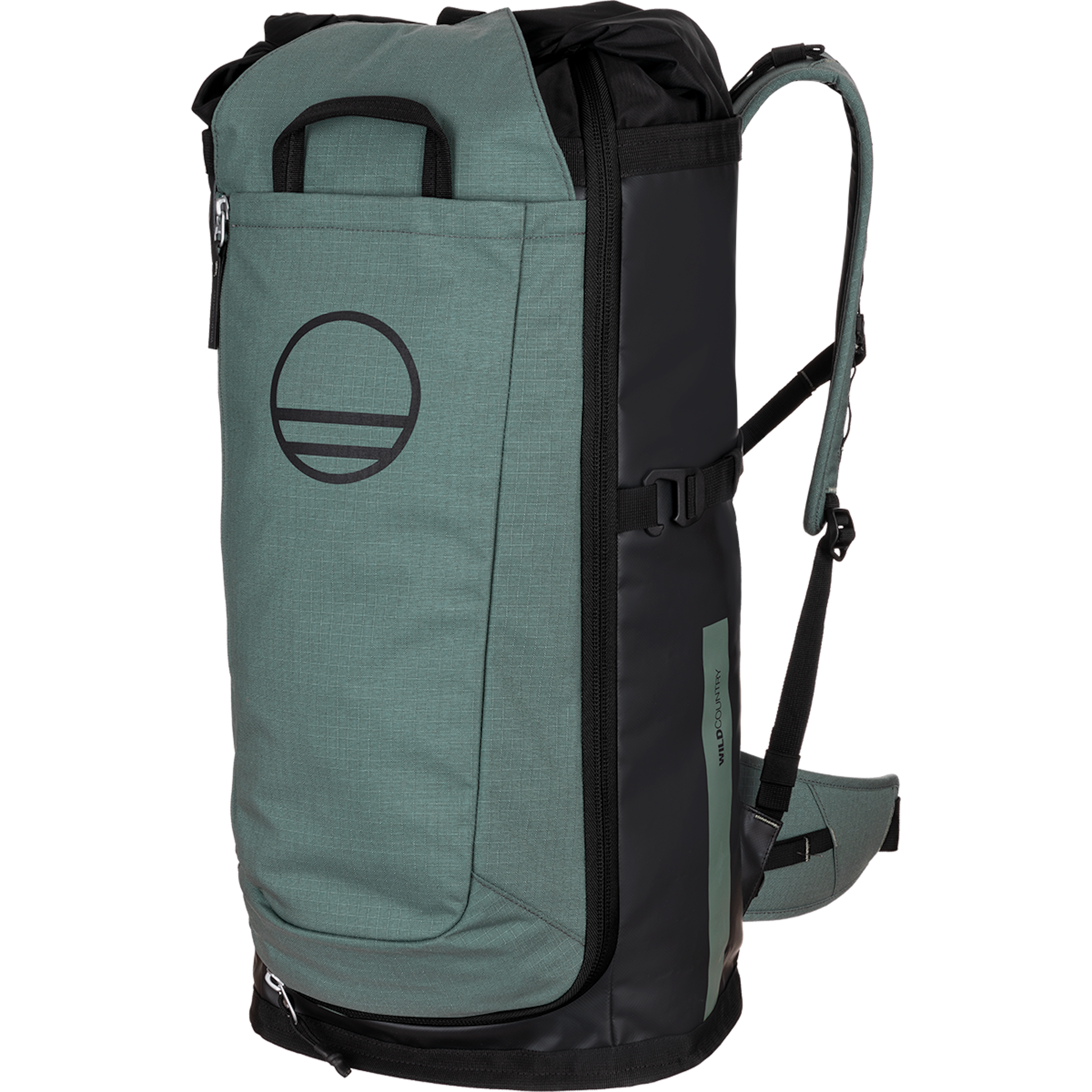 Wild Country Climbing Crag Hauler 40 Backpack Outdoor Action Black/Marsh - Front Angled