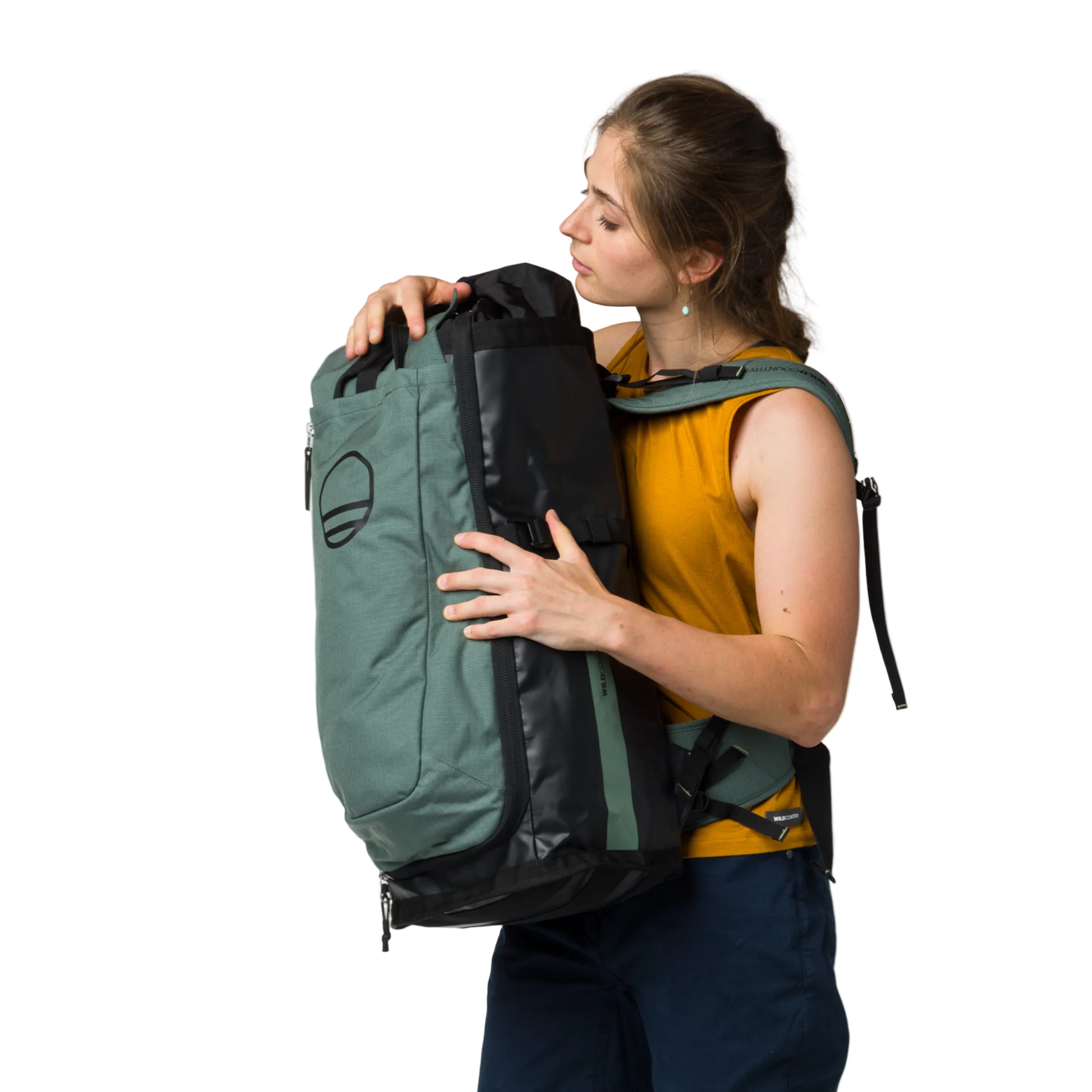 Wild Country Climbing Crag Hauler 40 Backpack Outdoor Action Black/Marsh - Model Checking Front Pocket