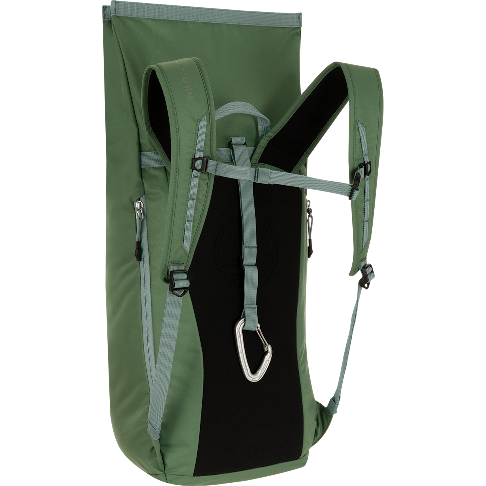 Wild Country Climbing Flow Back Pack - back left angle view roll top green