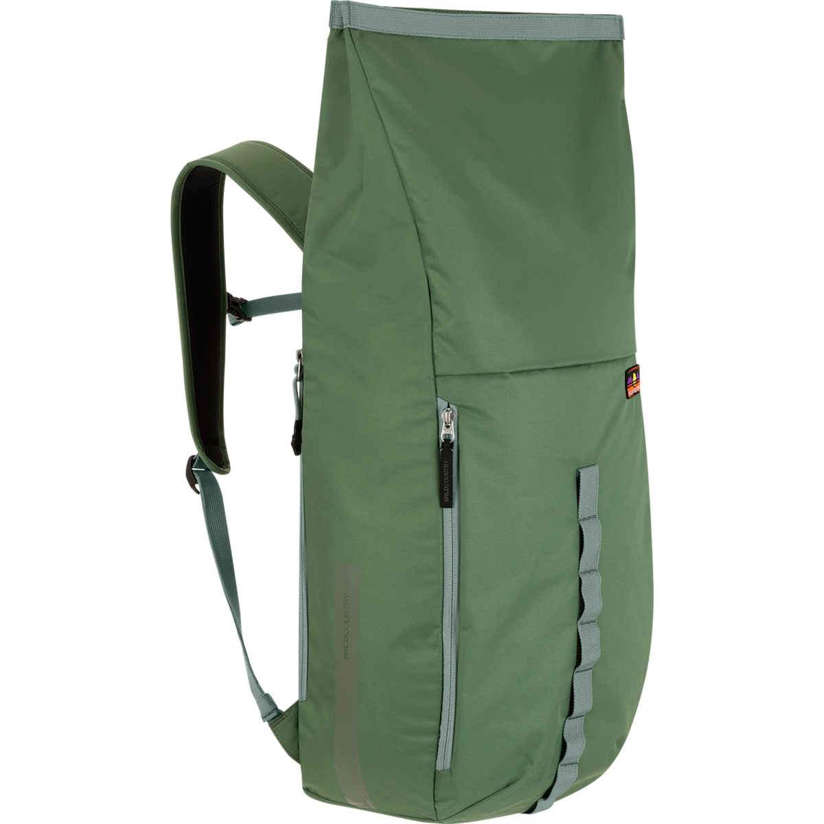Wild Country Climbing Flow Back Pack - front right angle view roll top green