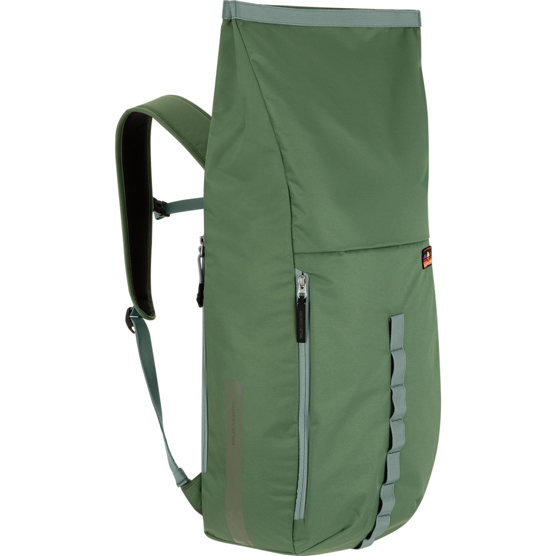 Wild Country Climbing Flow Back Pack - front right angle view roll top green