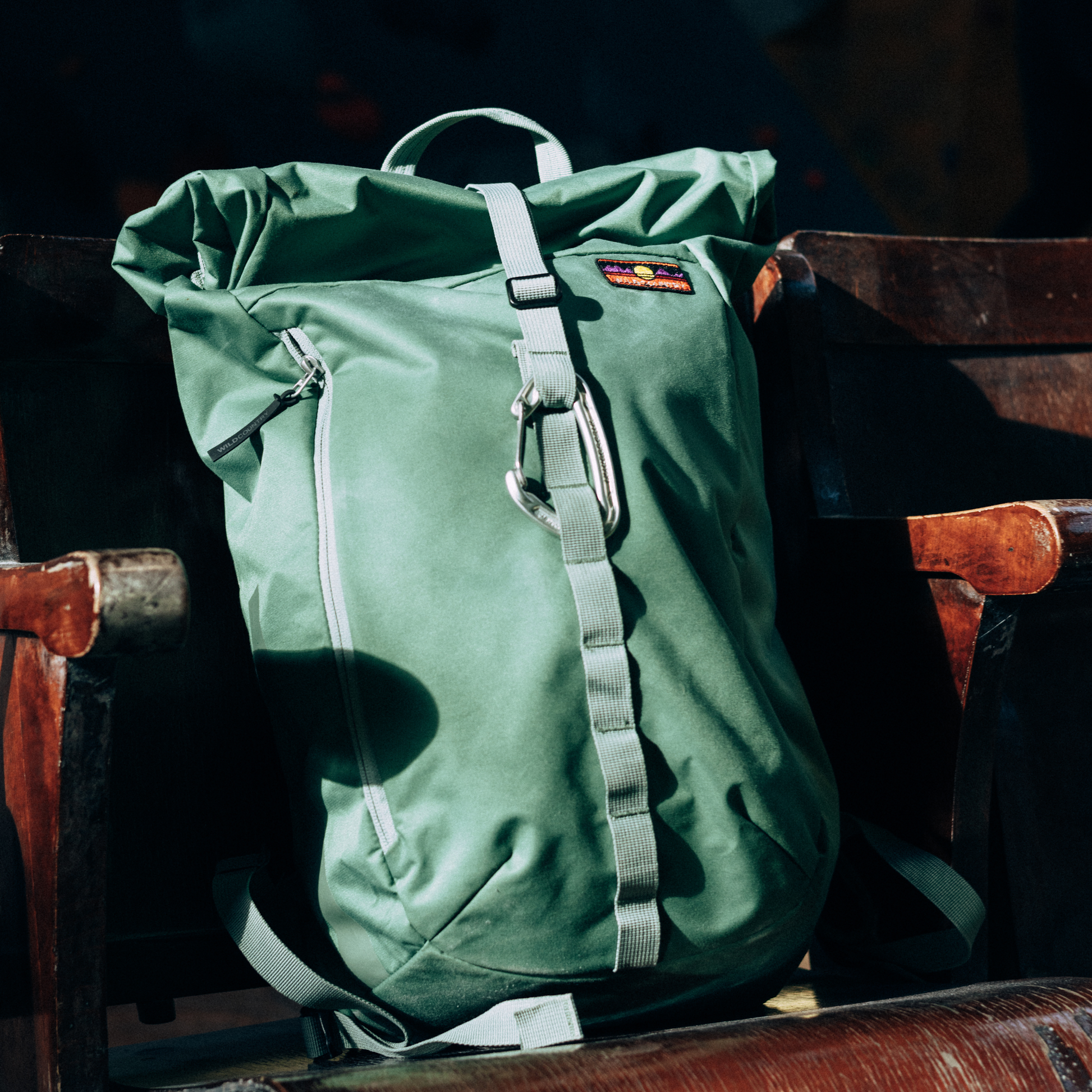 Wild Country Climbing Flow Back Pack - sitting on bench