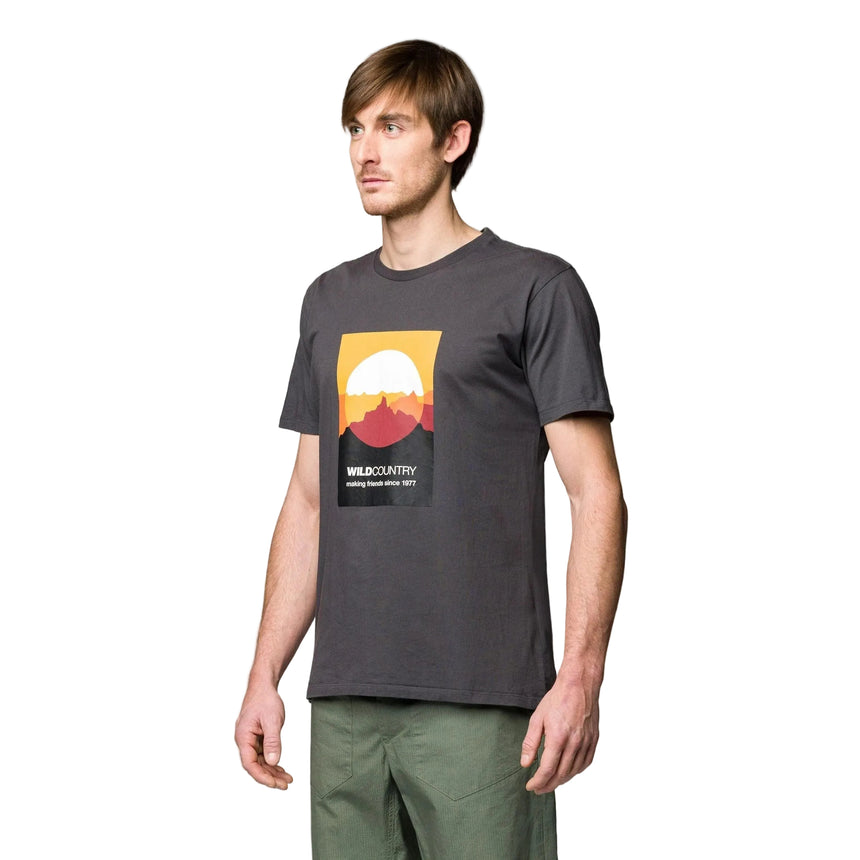 Wild Country Climbing Heritage Men's T-Shirt Onyx - Front Angled Fit on Model
