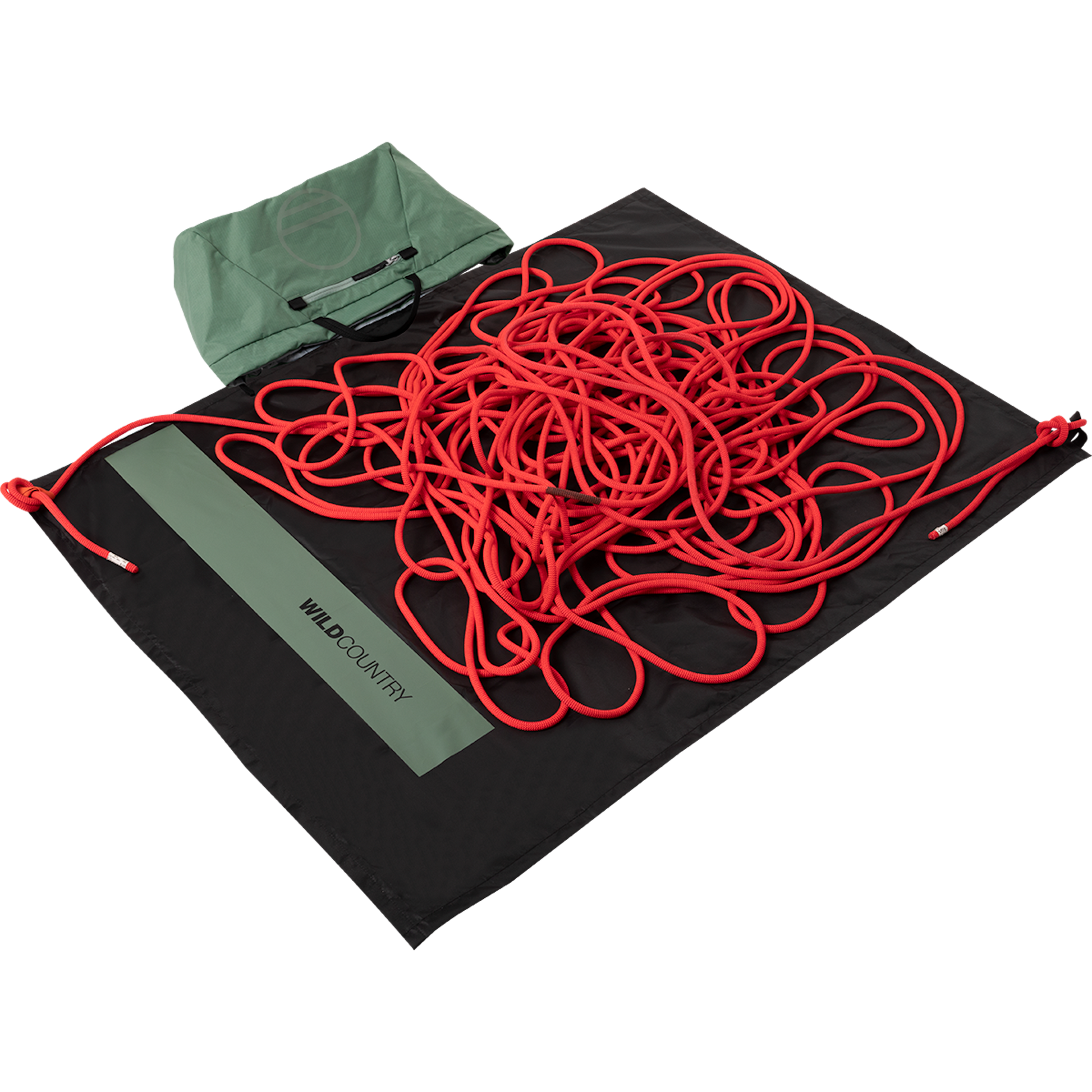 Wild Country Climbing Rope Bag Green Ivy - Open with Rope on top