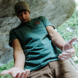 Wild Country Climbing Spotter T-Shirt Man Outdoor Action Marsh - Product In Use