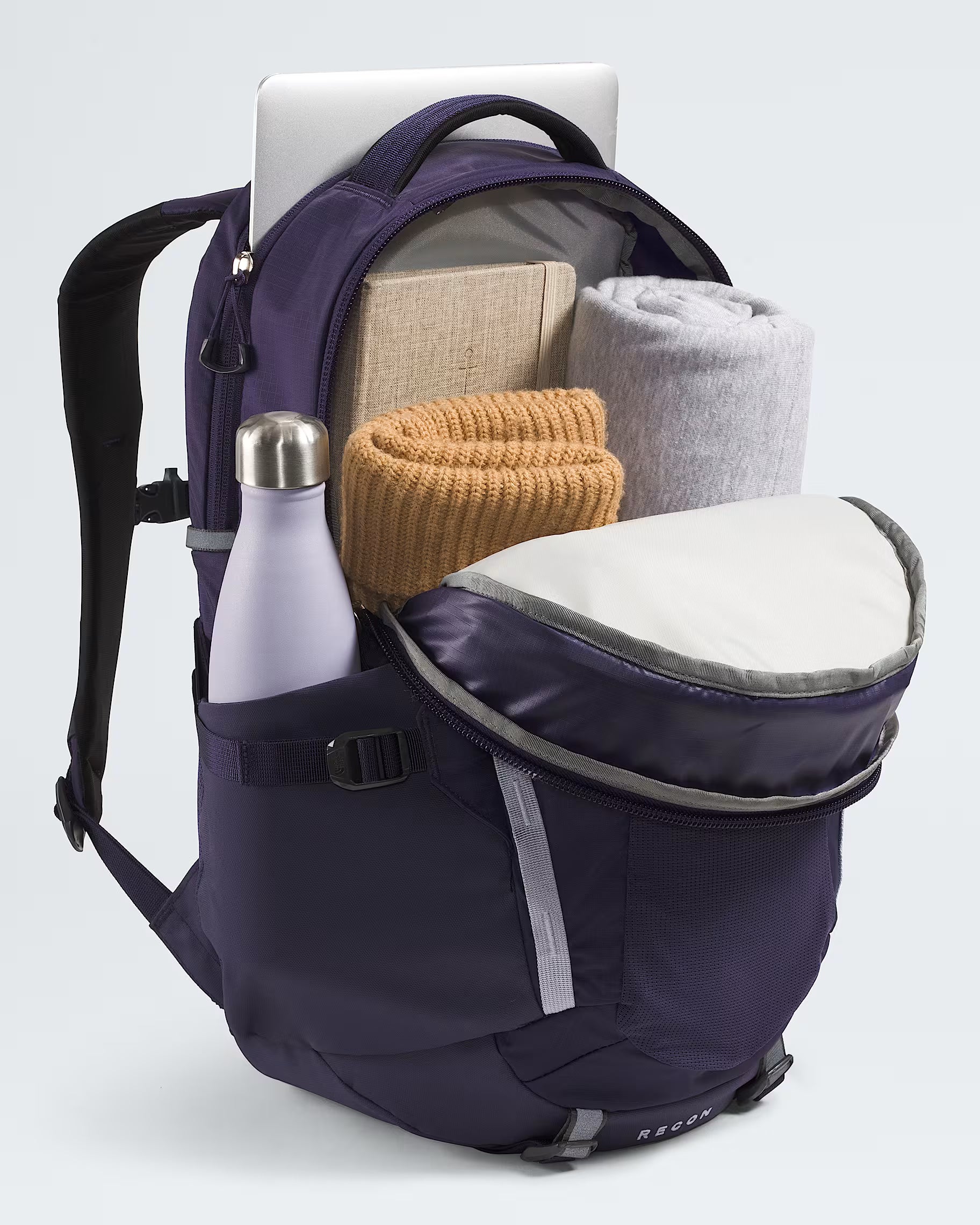 The North Face Women's Recon Backpack in Eternal Purple/Blue Flax - front pocket detail