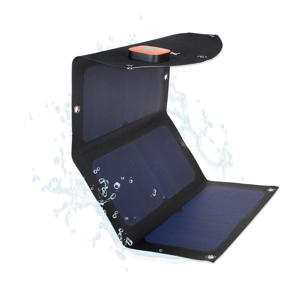 Xtorm SolarBooster 21W + Xtorm Rugged Power Bank 10.000 - Front Angle View With Water Drops