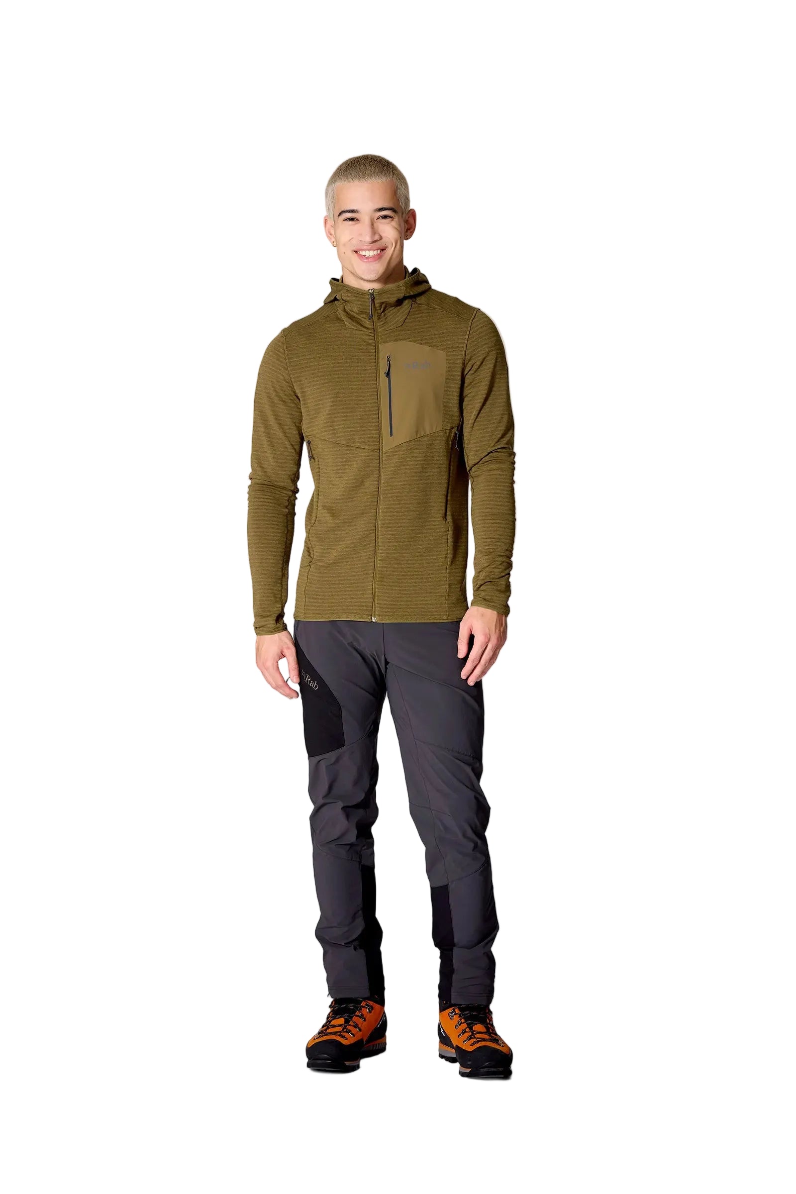 Rab Men's Ascendor Light Hoody in Oak - worn, front (alternate angle)