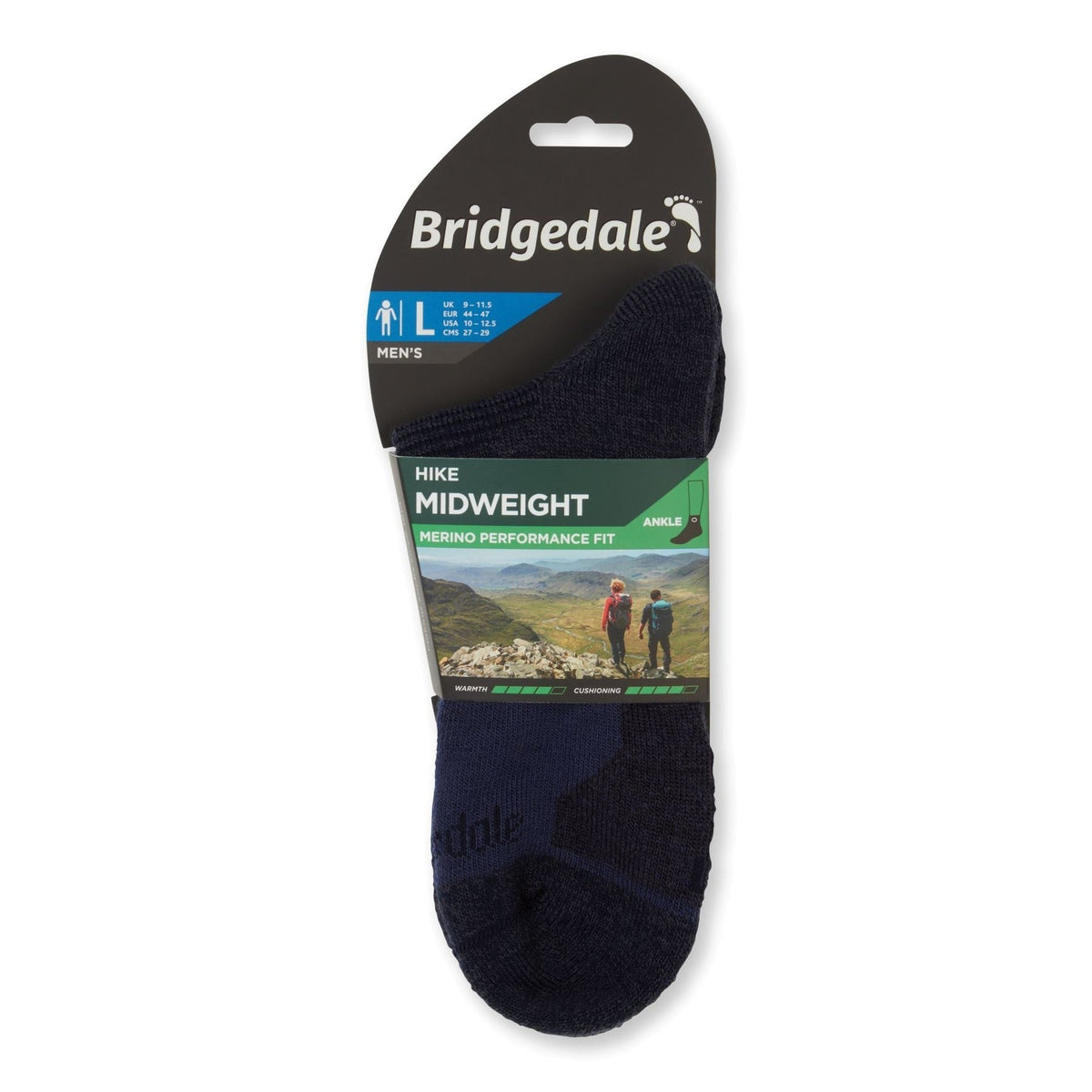 Bridgedale Men's Hike Midweight Merino Performance Ankle Socks in Navy, alternate view 2
