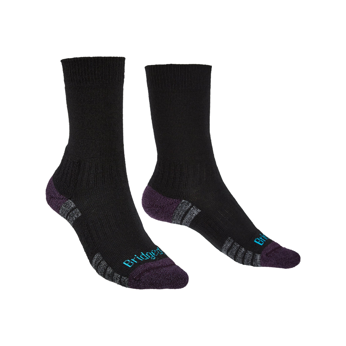 Bridgedale Women's Hike Lightweight Merino Performance Boot Socks in Black/Purple, alternate view 1