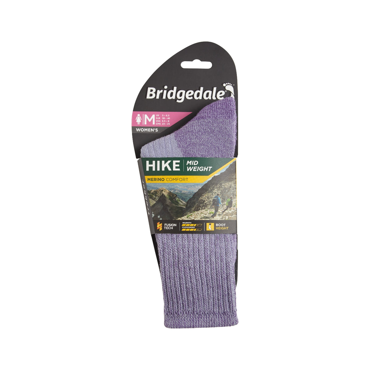 Bridgedale Women's Hike Midweight Merino Comfort Boot Socks in Violet, alternate view